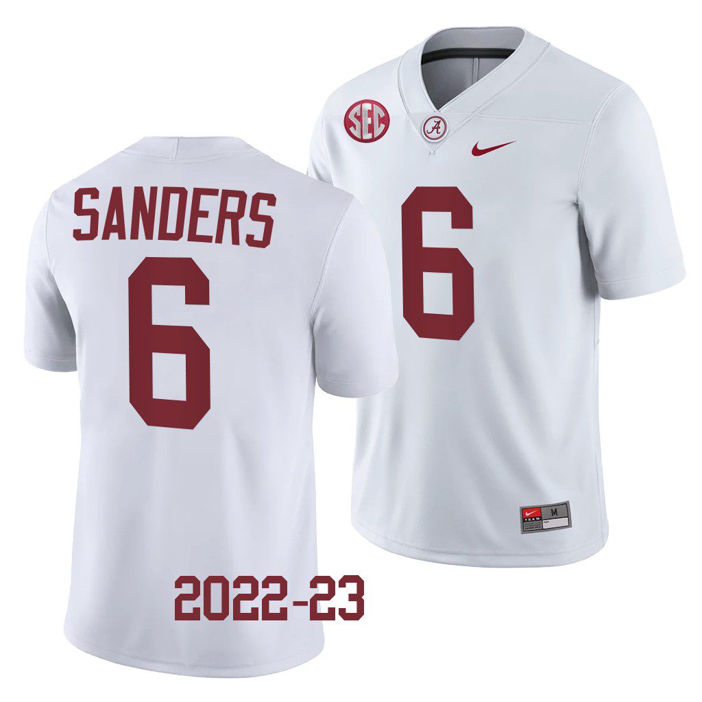 Men's Alabama Crimson Tide Trey Sanders #6 White 2022-23 NCAA College Football Jersey